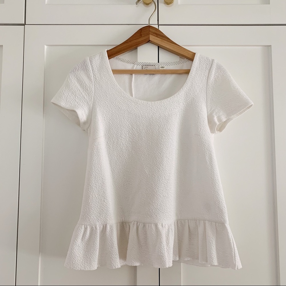 Anthropologie Textured White Peplum Ruffle Top (XS)